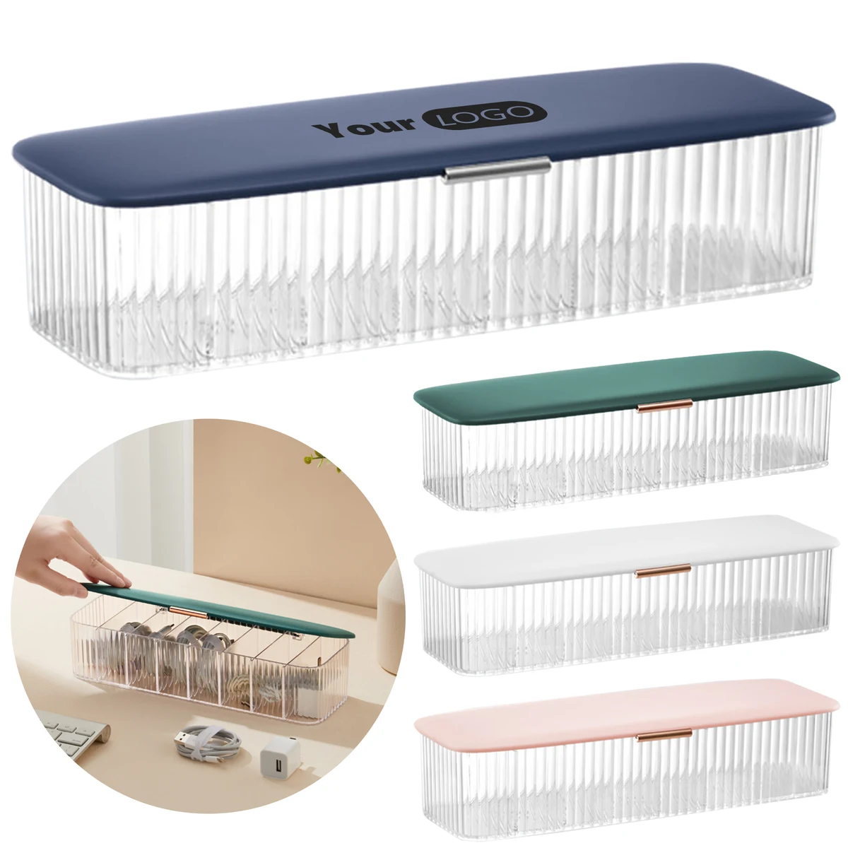 Abs Transparent Tape Covered Eight Compartment Storage Box 1