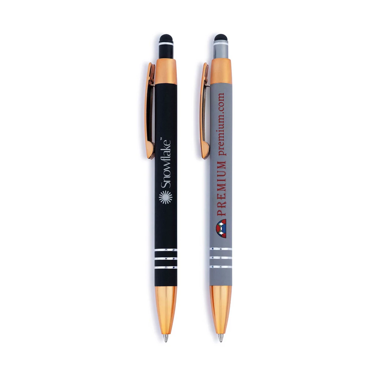 Penny Stylus Satin Soft Touch Click Metal Pen - Copper Accents (CLOSEOUT) 1