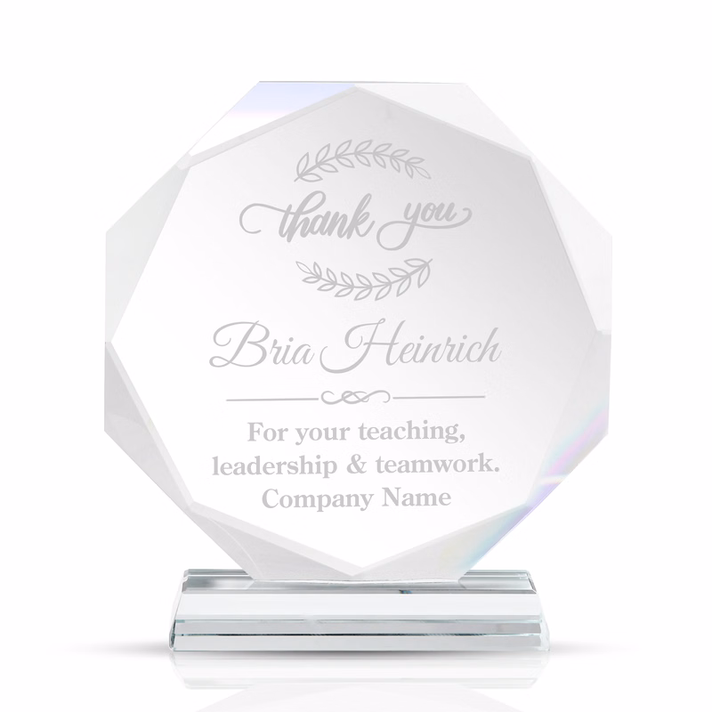 Round Faceted Crystal Award With Clear Pedestal Base