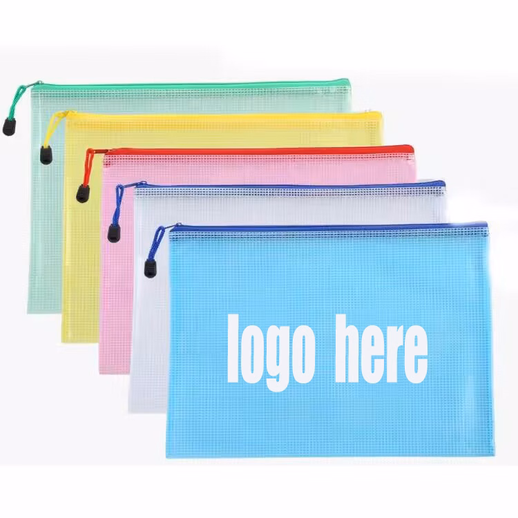 PVC Mesh Zipper Pouch Document Bag