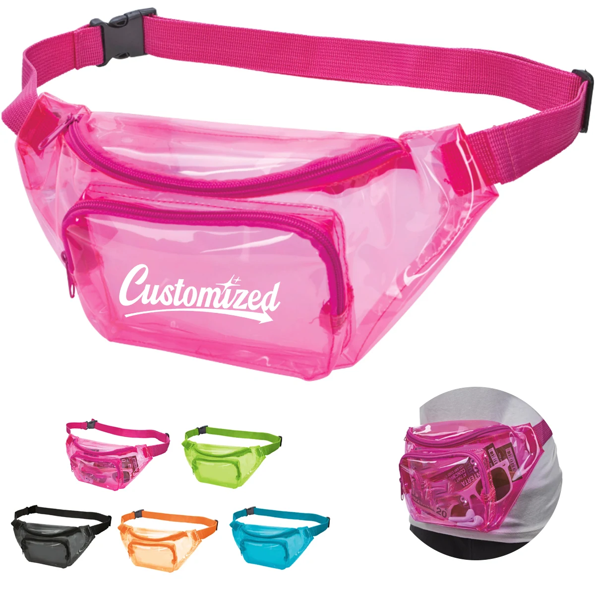 Clear PVC Fanny Pack W/ Adjustable Strap & Zipper Pockets 1