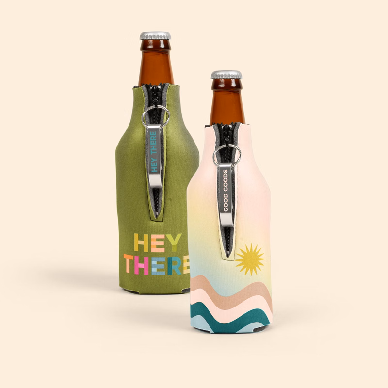 ZIPPERED BOTTLE COOLIE 4CP WITH IMPRINTED BOTTLE OPENER