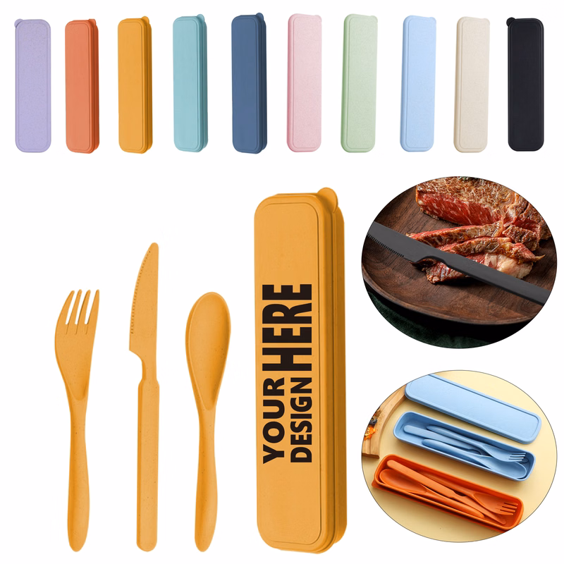Travel-Friendly Wheat Straw Cutlery Set
