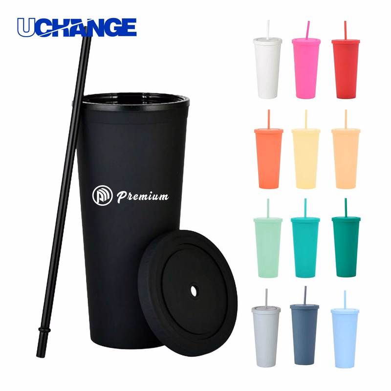 Large Capacity Frosted Straw Cup Container (24oz)