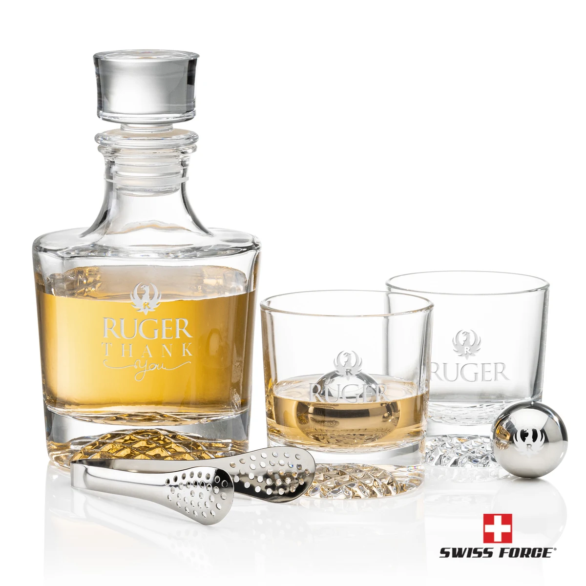 Buxton Decanter Set & Ice Balls, custom glassware with logo imprint 1