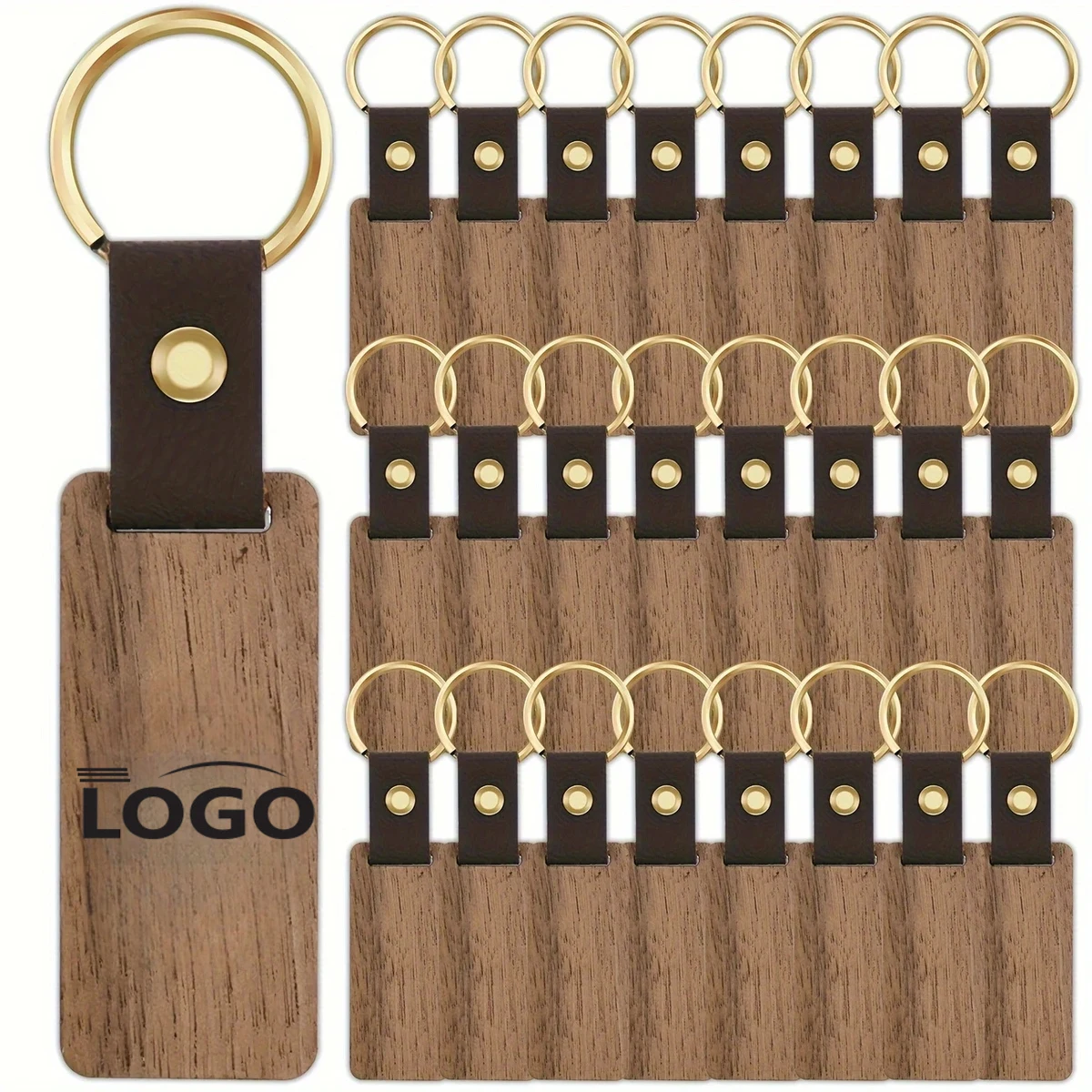 Rectangular Solid Wood Keychain PU 1