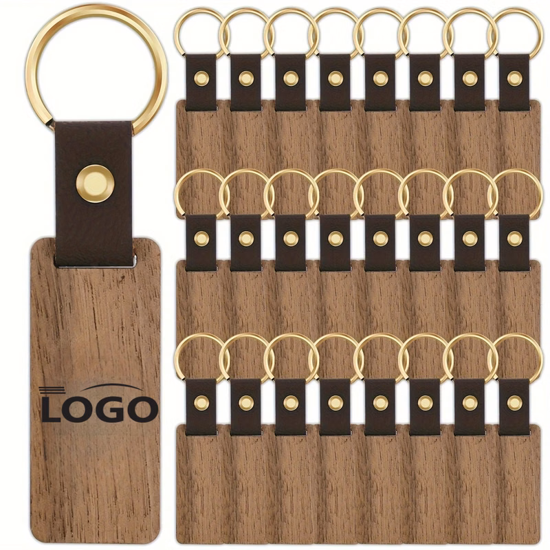 Rectangular Solid Wood Keychain PU