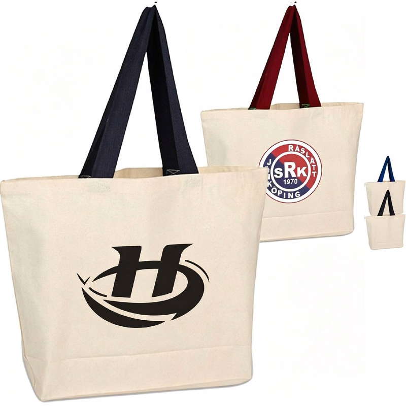 Cotton Canvas Beach Bag W/ Colored Handles