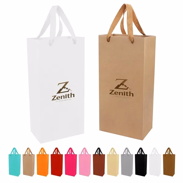 Custom Premium Wine Bottle Gift Bag 6.7 x 3.5 x 13.8 — Two Bottle Carrier