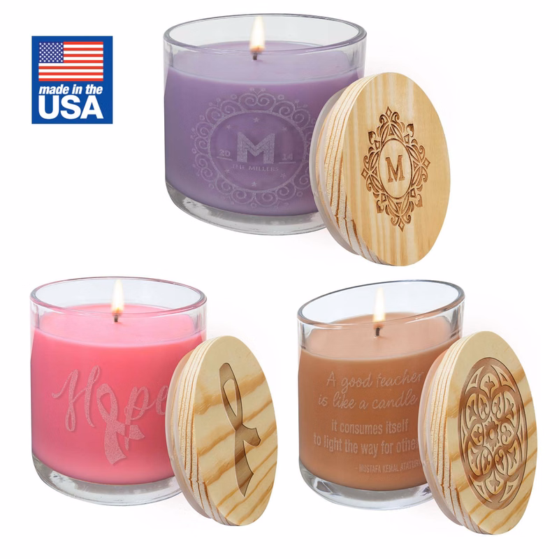 14 OZ. Candle in a Glass Holder with Wood Lid (Made in the USA)
