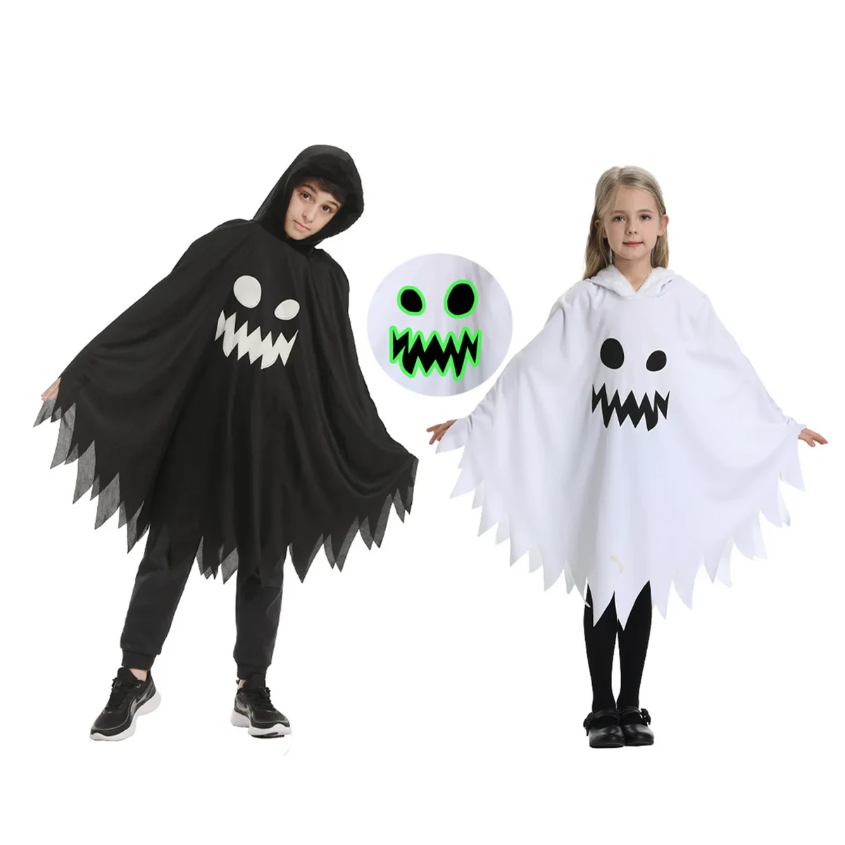Child Scary Smiling Ghost Halloween Costume Dress with Hood 1