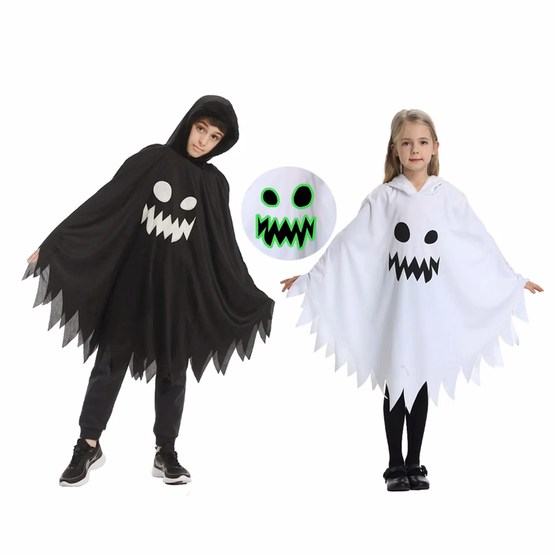 Child Scary Smiling Ghost Halloween Costume Dress with Hood