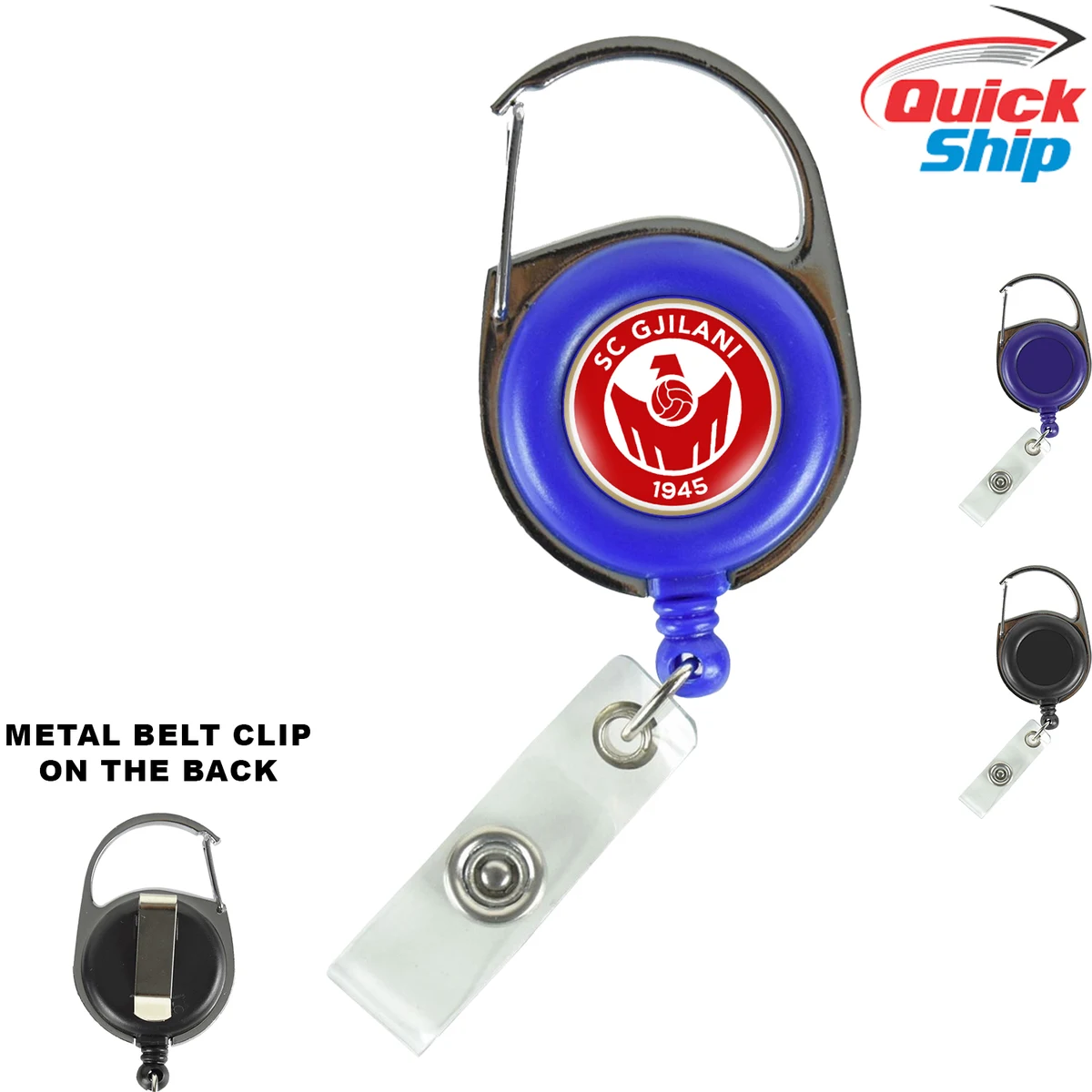 Quick Ship Full Color Retractable Carabiner Badge Reel with Belt Clip 1