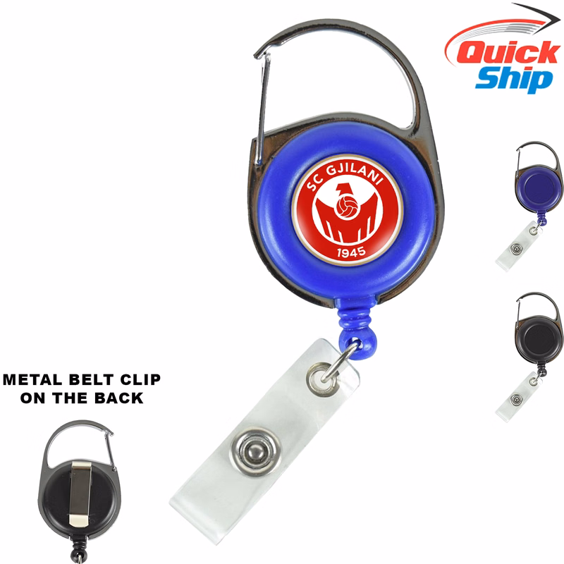Quick Ship Full Color Retractable Carabiner Badge Reel with Belt Clip