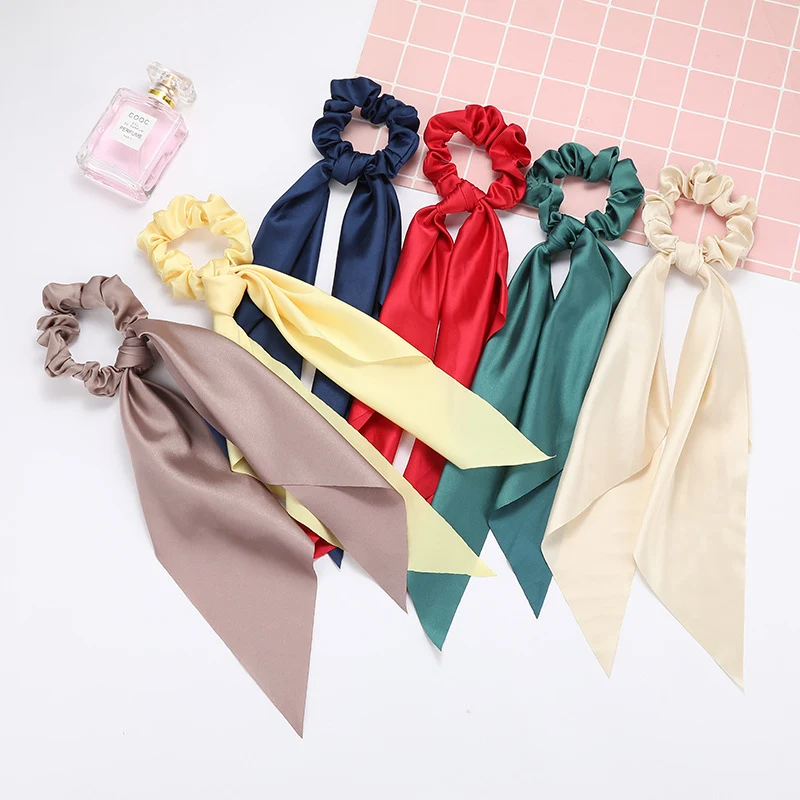 Fashion Bow Satin Long Ribbon Ponytail Scarf Hair Tie Scrunc 1