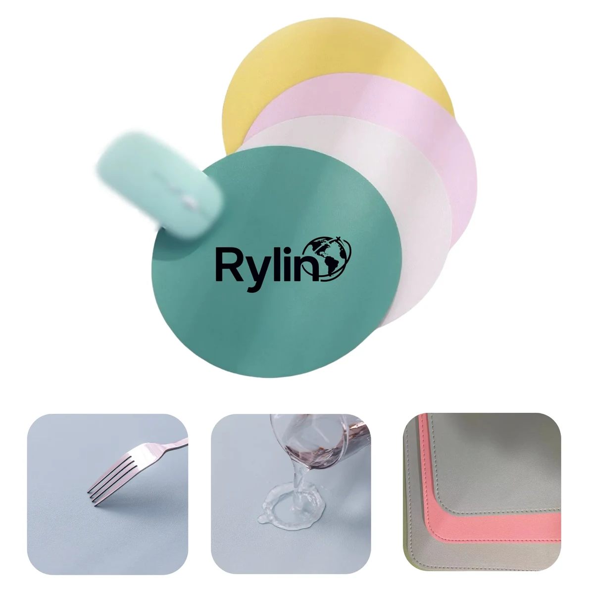 Simple Solid Color Round PU Leather Waterproof Mouse Pad" 1