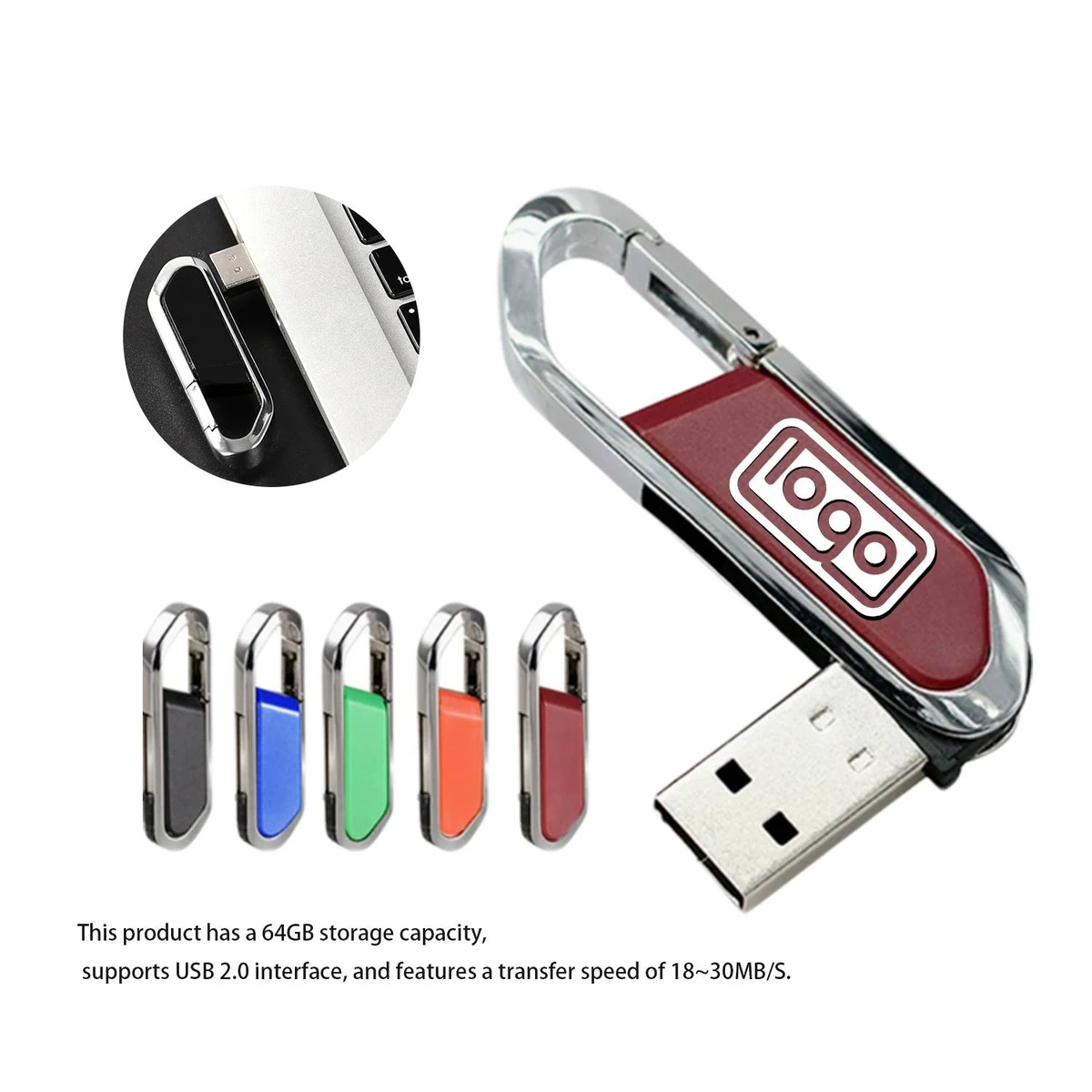 64GB USB Flash Drive w/ Carabiner 1