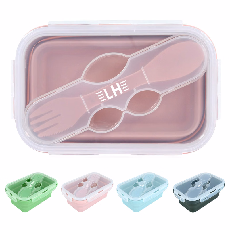 Collapsible Silicone Lunch Box with Cutlery Set