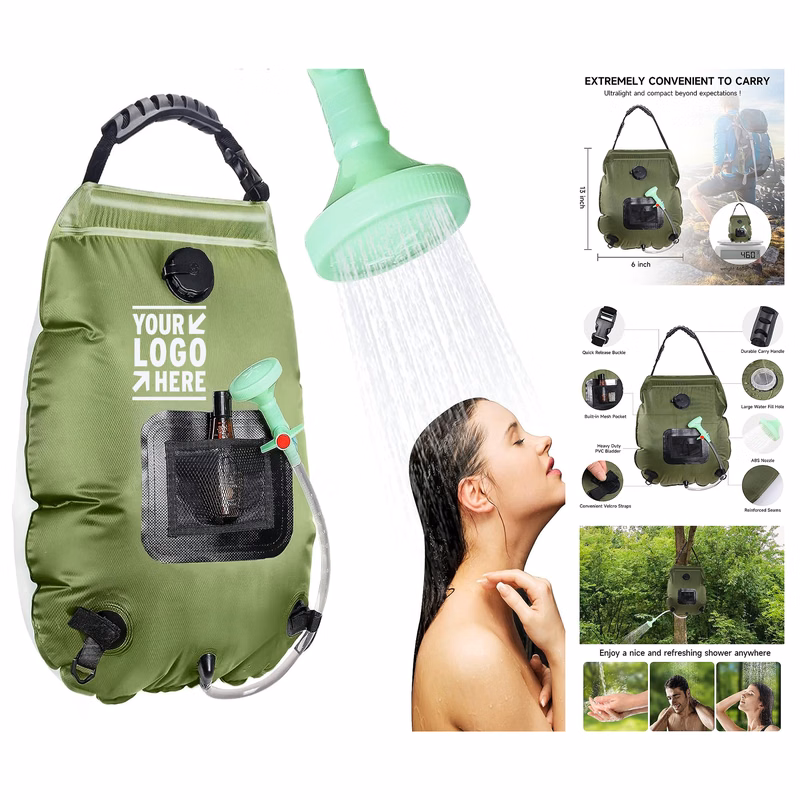 Removable Hose On-Off Switchable Head Solar Portable 5 Gal/20L Solar Heating Camping Shower Bag