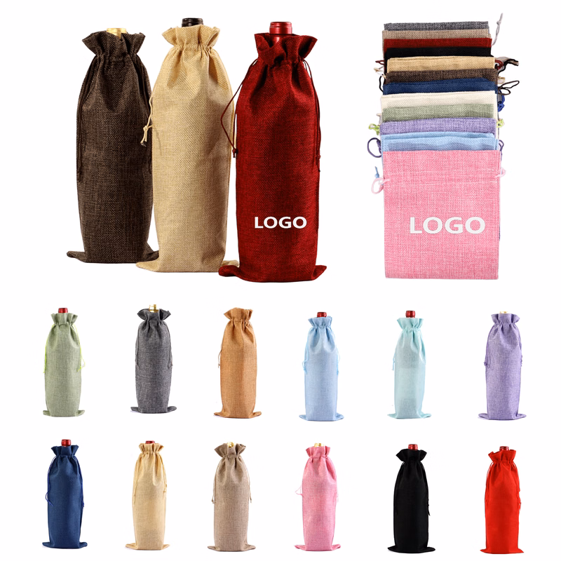 Burlap Wine Bottle Bags With Drawstring Party Favor