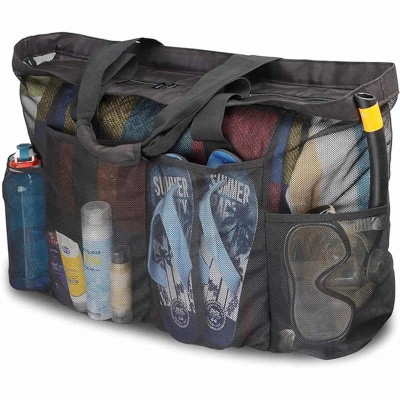 Zipper Mesh Tote Large Beach Bag