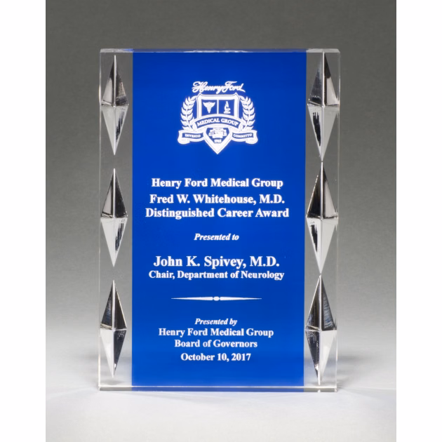 Acrylic Award With Blue Background And Jewel Accents