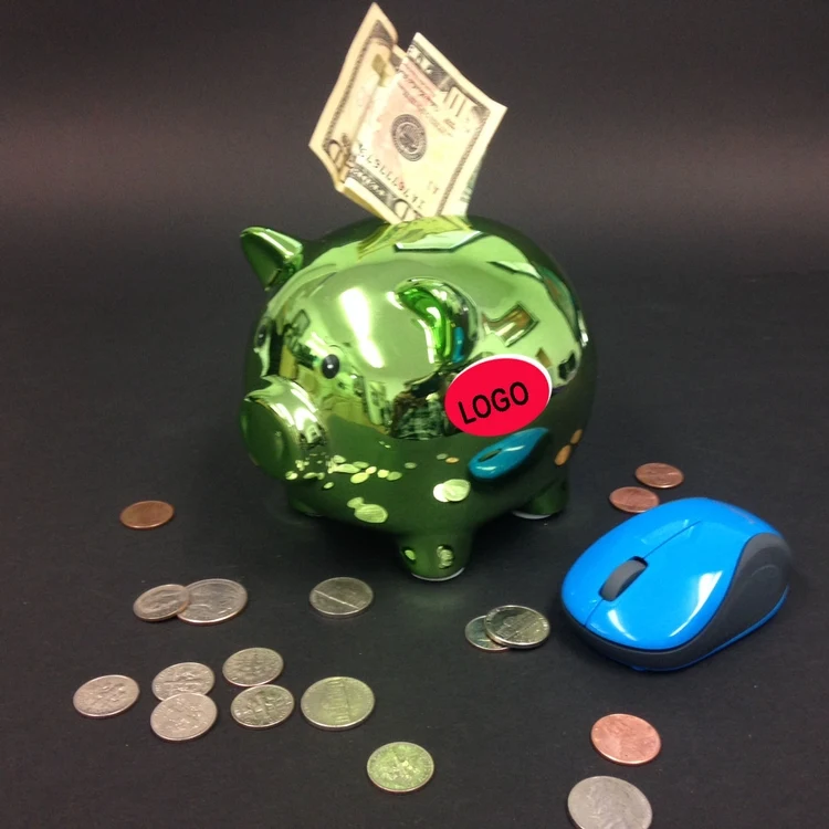 6" Green Metallic Plating Ceramic Piggy Bank 1