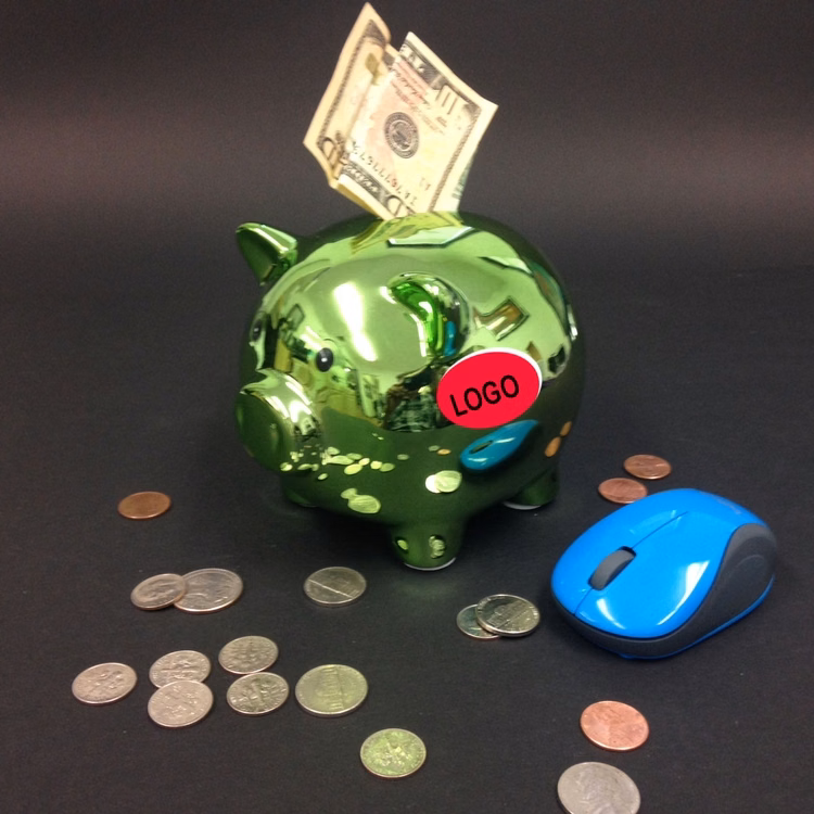 6" Green Metallic Plating Ceramic Piggy Bank