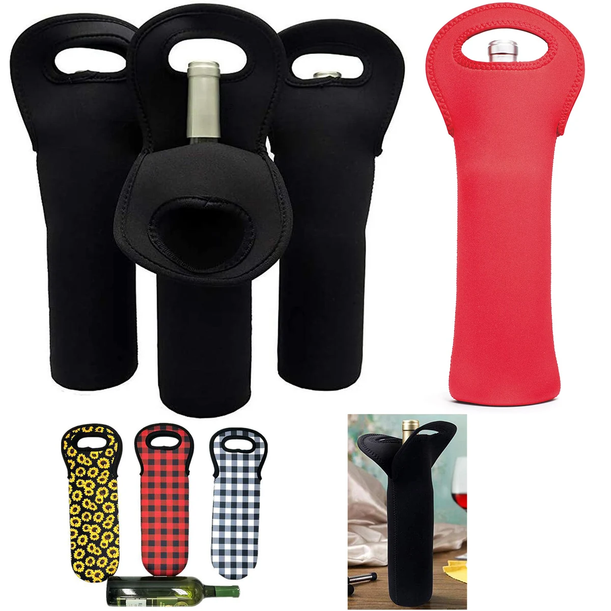 Neoprene Wine Water Bottle Carry Tote Bag, custom tote bag with logo imprint 1