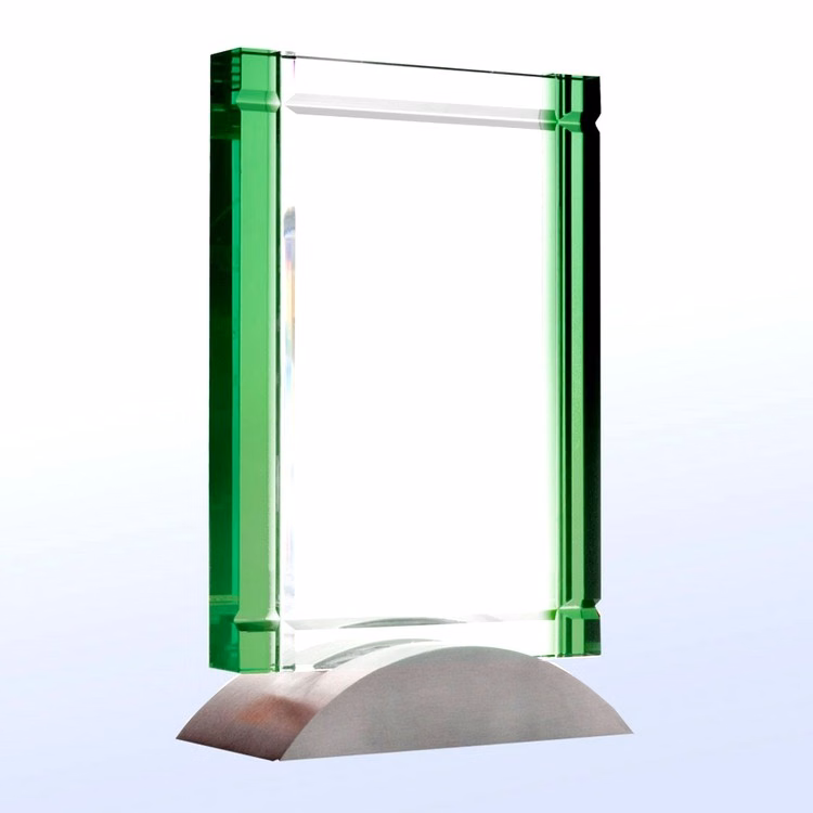Green Deco Optical Crystal Award w/ Aluminum Base