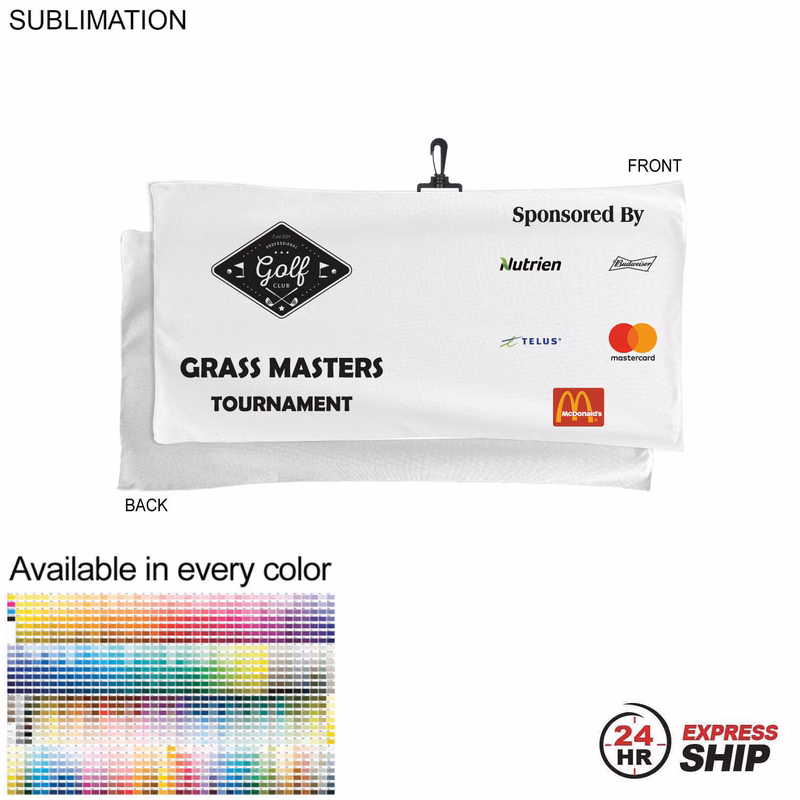 24 Hr Express Ship - Oversized Golf Towel in Microfiber Terry, 22x44, with Black Hook, Sublimated