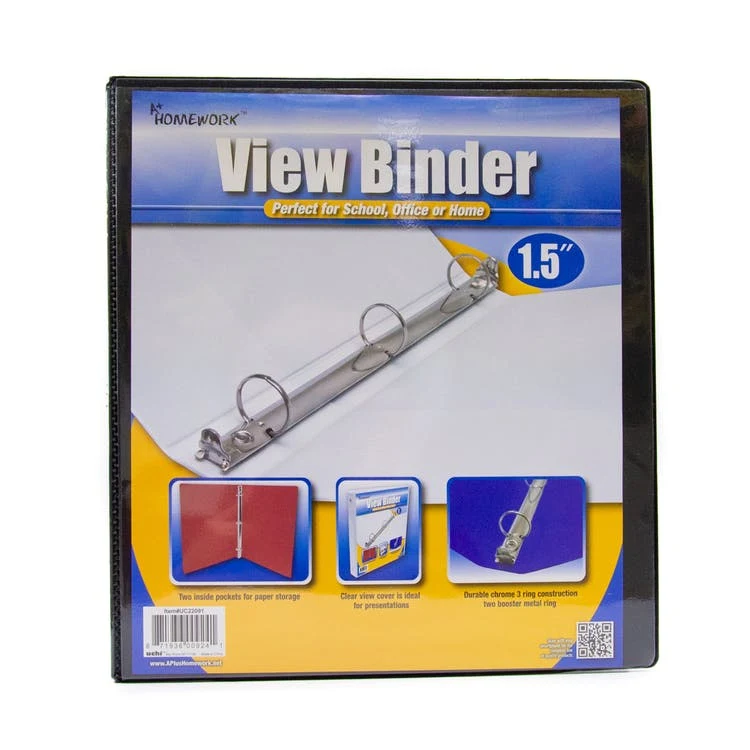1.5" 3-Ring Binders - Black 2 Pockets View Cover 1