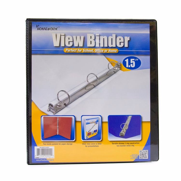 1.5" 3-Ring Binders - Black 2 Pockets View Cover