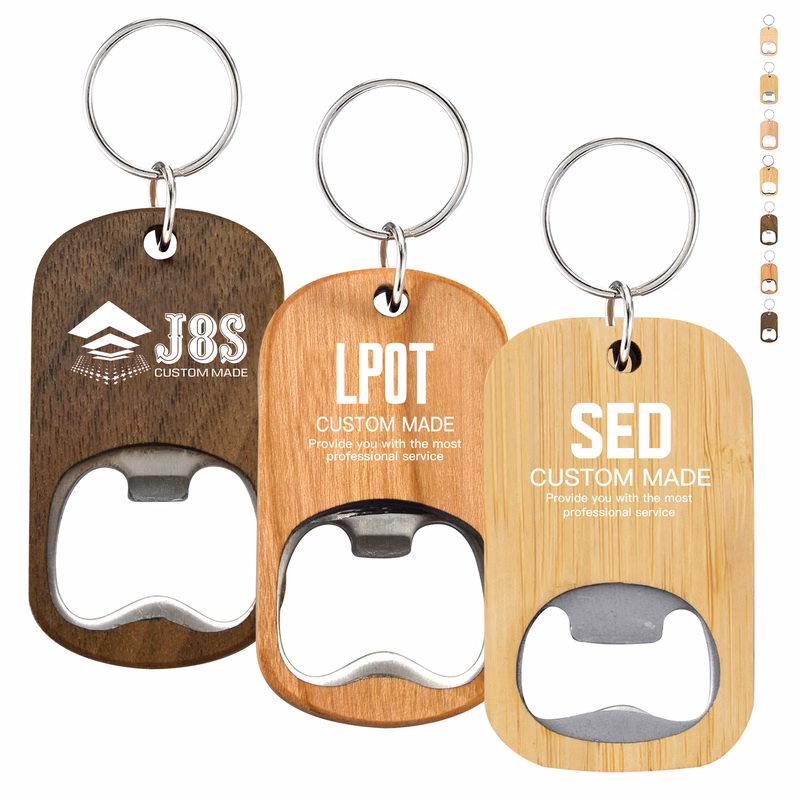 Wooden Handle Bottle Opener With Keychain