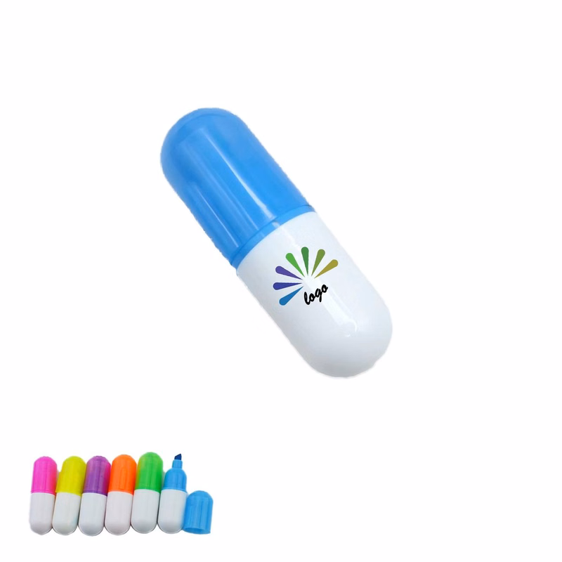 Mini Capsule Highlighter Pens Full Color Custom Logo