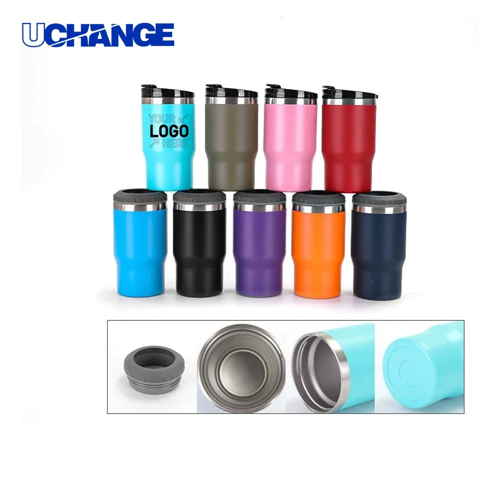 14oz Insulated Can Cooler with Two Lids, custom koozie with logo imprint 1
