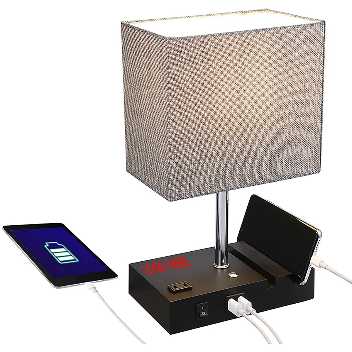 Dimmable Table Lamp With Usb Ports And Outlet 1