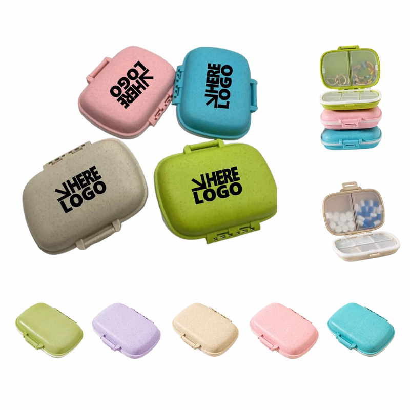 Mini Travel 8 Compartments Eco Wheat Straw Daily Pill Box