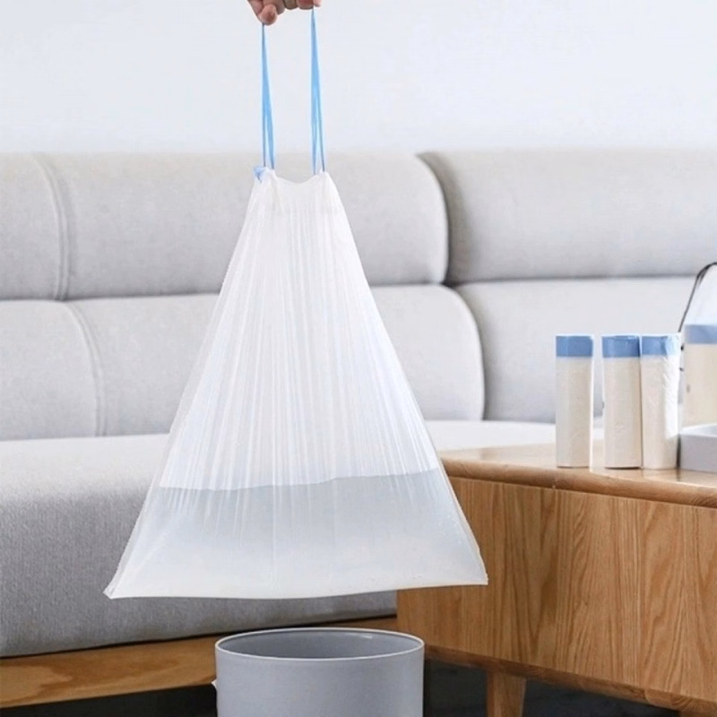 Environmentally friendly drawstring garbage bags