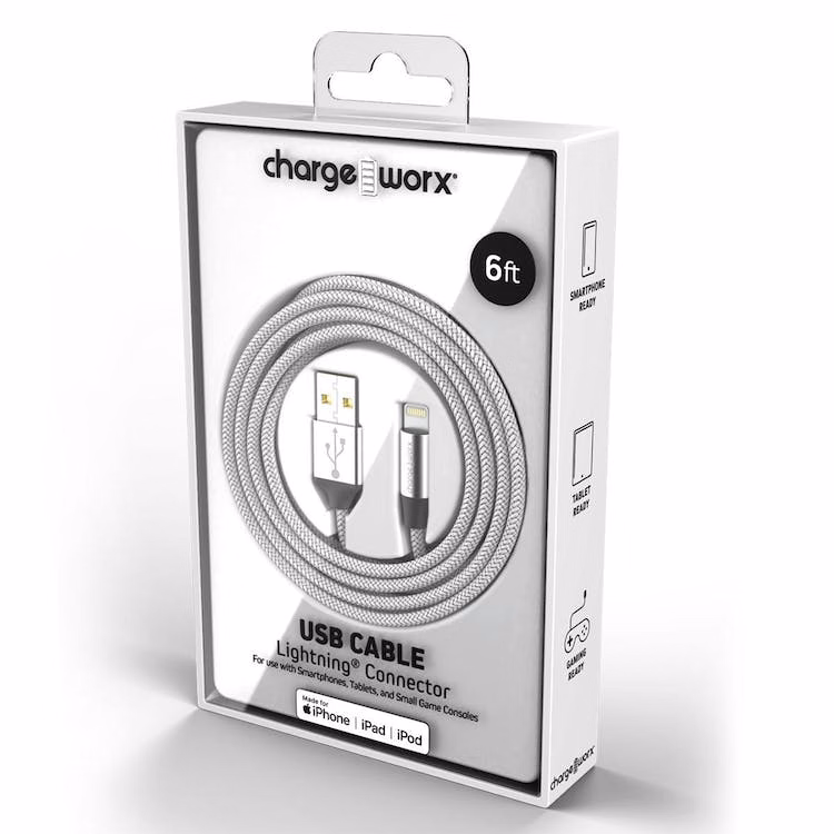 6' Lightning USB Cable - Argent