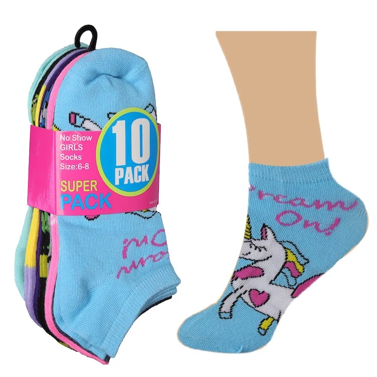 Girls' Ankle Socks - 10 Pack Unicorn Designs Size 6-8 1