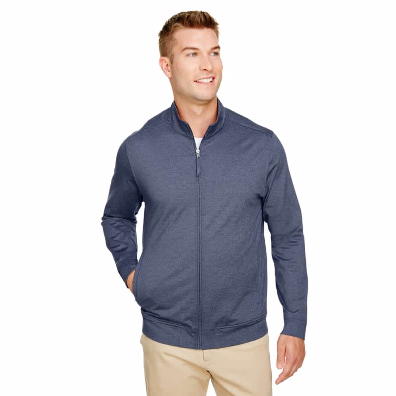 UltraClub Men's Navigator Heather Performance Full-Zip