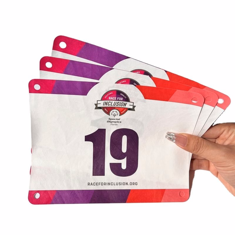 Custom Tyvek Paper Race Day Bibs with 4 pcs Safety Pin
