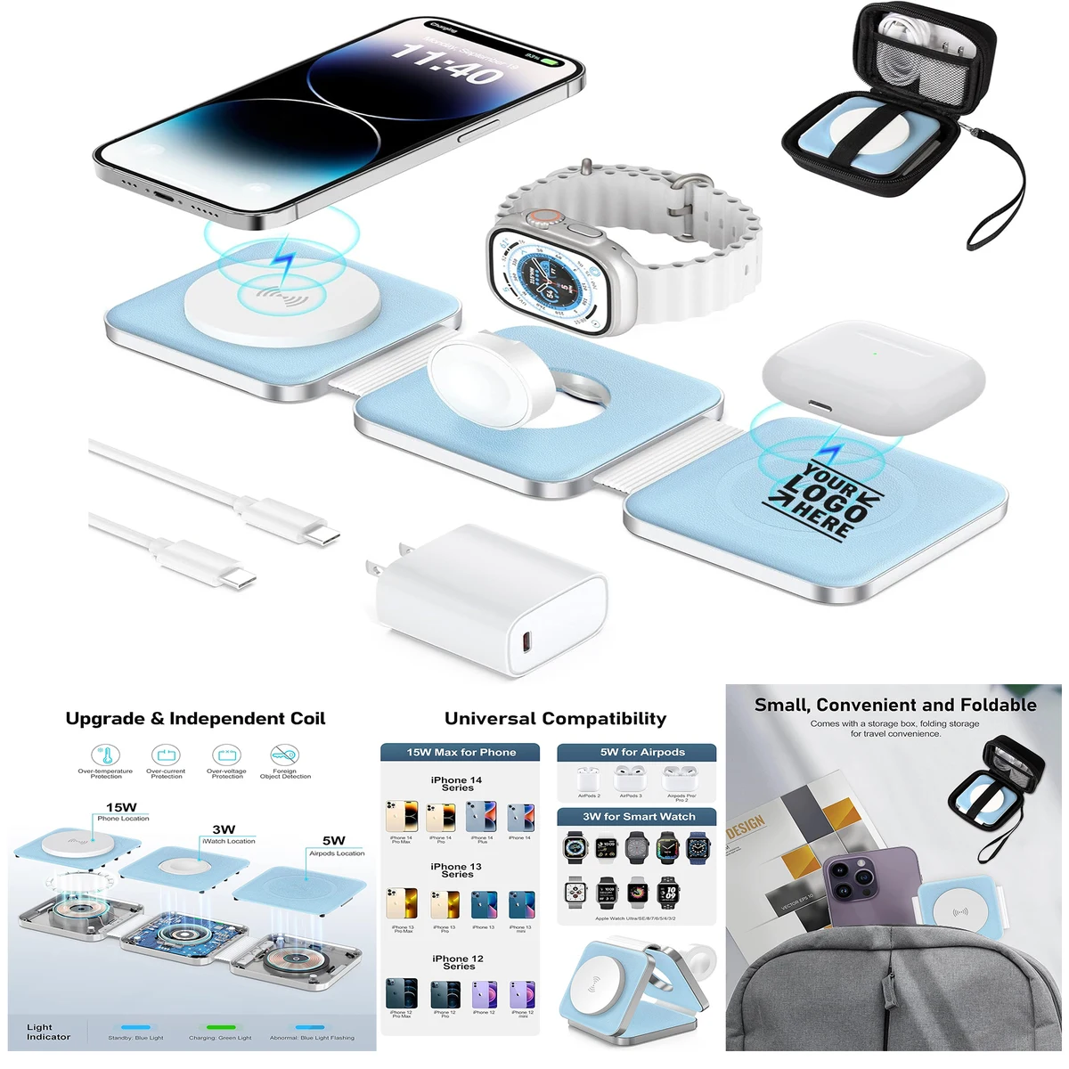 3 in 1 Travel Magnetic Charging Station Foldable Wireless Charger Included PD20W Adapter 1