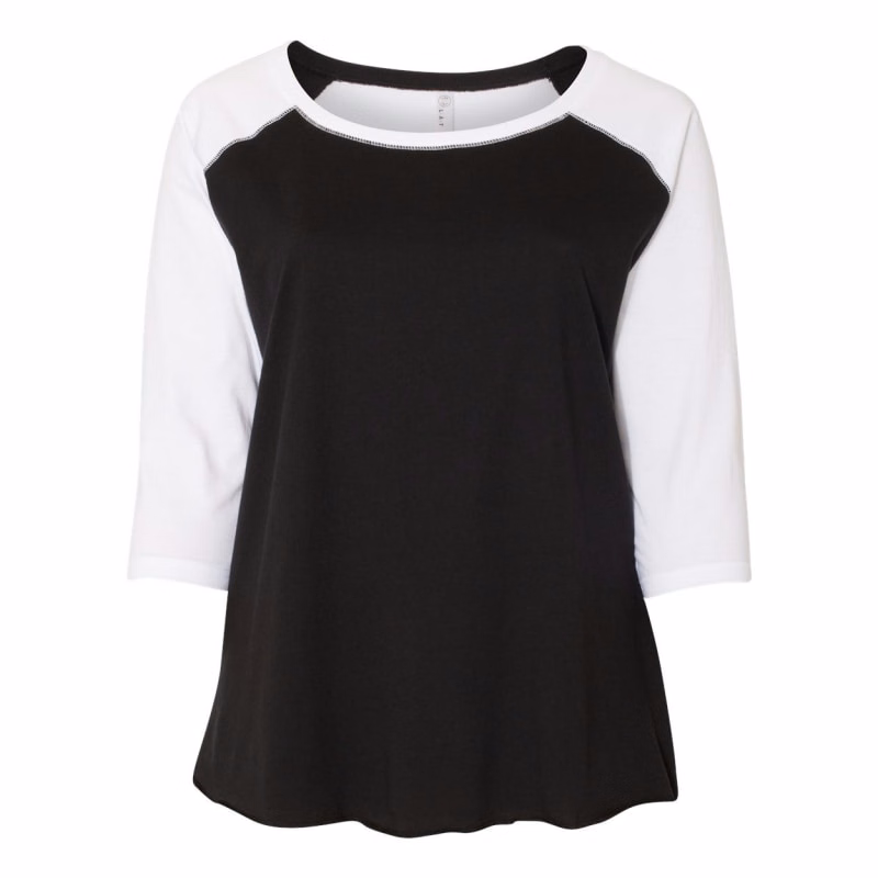 LAT Women's Curvy Collection Baseball Three-Quarter Sleeve Tee - 3830