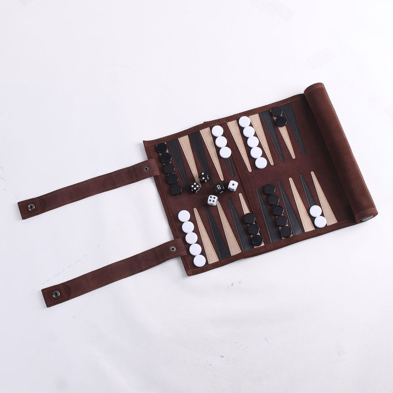 Suede Roll-Up Backgammon Travel Set with Logo