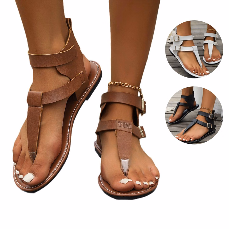 Womens Solid Color Thong Sandals w/ Stylish Buckle Detail