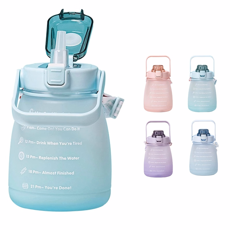 Big Belly Water Bottle With Straw Strap And Time Marker