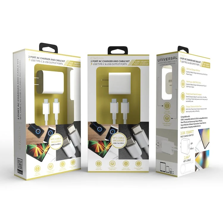 USB-C Cables & Wall Charger Sets - 4' 1