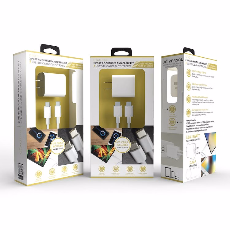 USB-C Cables & Wall Charger Sets - 4'